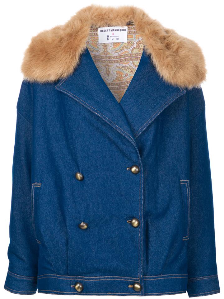 N Duo Faux Fur Trim Denim Jacket - Blue