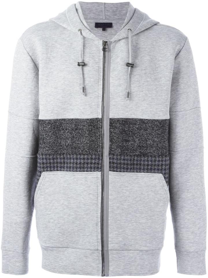 Lanvin Mixed Material Zip-up Hoodie, Men's, Size: Small, Grey, Cotton/nylon/polyamide/virgin Wool