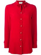 Gucci Ruffle Trim Shirt, Size: 42, Red, Silk