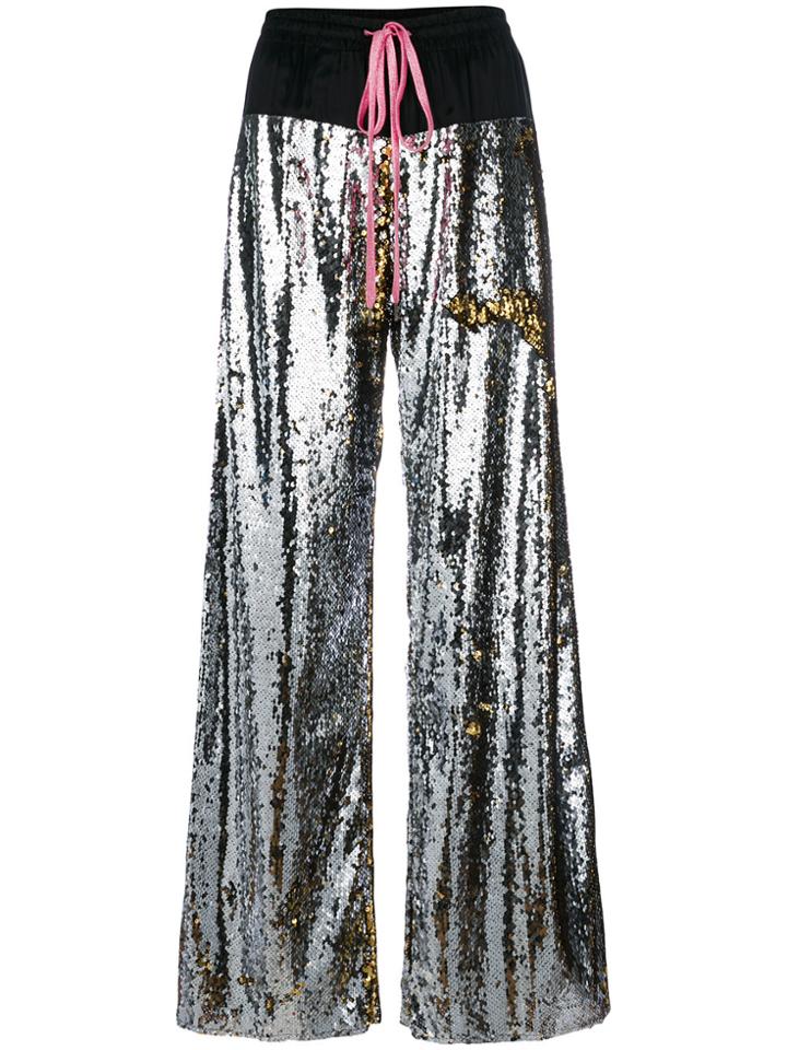 Nude Sequin Palazzo Trousers - Metallic