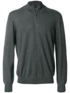 Fay Zipped Polo Sweater - Grey