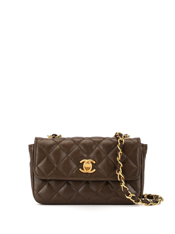Chanel Pre-owned 1985-1993 Mini Diamond Quilted Crossbody Bag - Brown