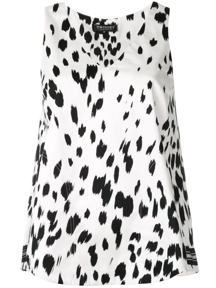 Twin-set Brush Print Tank Top, Women's, Size: 48, White, Cotton/spandex/elastane