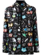 Fendi Cartoon Print Raincoat, Women's, Size: 40, Black, Polyester/polyamide