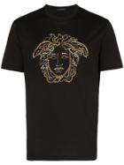 Versace Medusa Crystal Stud Embellished Cotton T Shirt - Black