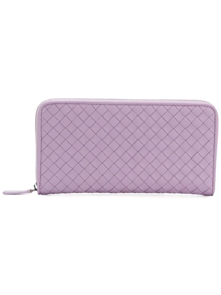 Bottega Veneta Woven Zipped Wallet - Pink & Purple