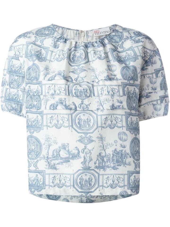 Red Valentino Jouy Print Boxy Blouse, Women's, Size: 42, Blue, Silk/cotton