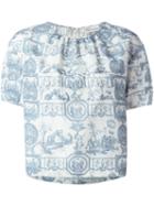 Red Valentino Jouy Print Boxy Blouse, Women's, Size: 42, Blue, Silk/cotton
