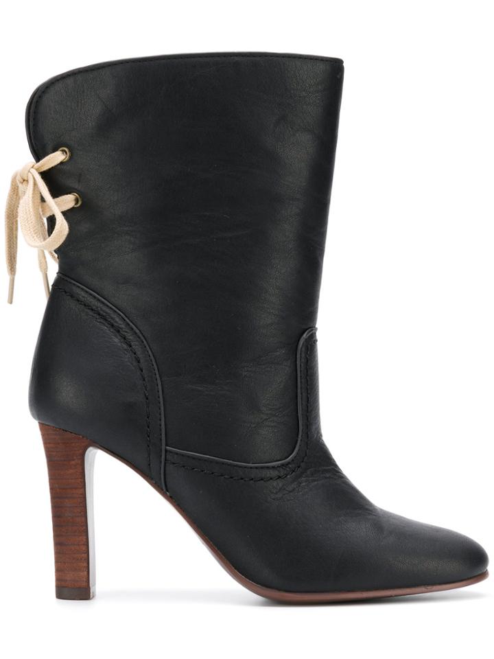 See By Chloé Lace Back Ankle Boots - Black