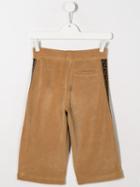 Fendi Kids Teen Velvet Logo Stripes Shorts - Neutrals