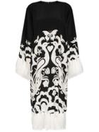 Valentino Bird-print Phoenix-trim Crepe De Chine Dress - Black