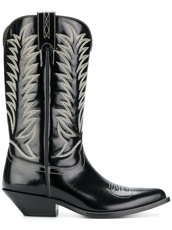 Sonora Stitch Detail Cowboy Boots - Black