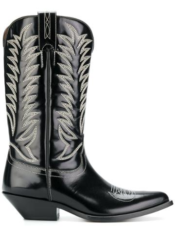 Sonora Stitch Detail Cowboy Boots - Black