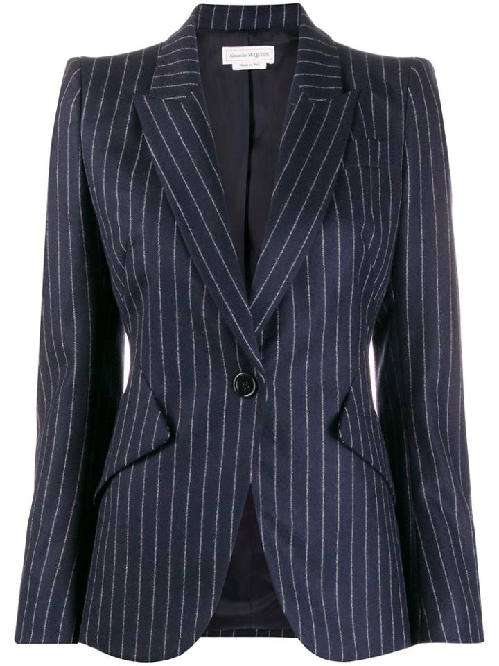 Alexander Mcqueen Fitted Pinstripe Blazer - Blue