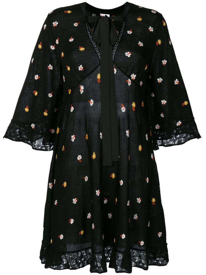 Red Valentino Floral Printed Flared Dress - Black