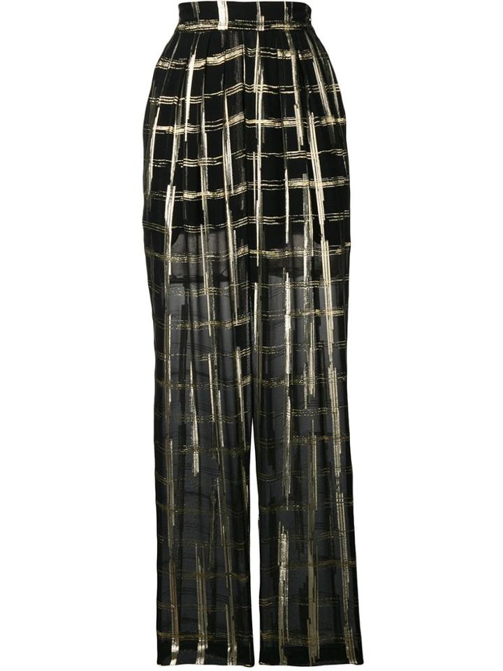 Alberta Ferretti Carrot Trousers With Golden Check Motif - Black