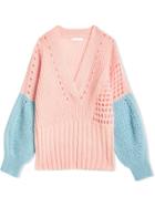 Burberry Kids Teen Contrast Knit Mohair Wool Blend Sweater - Pink