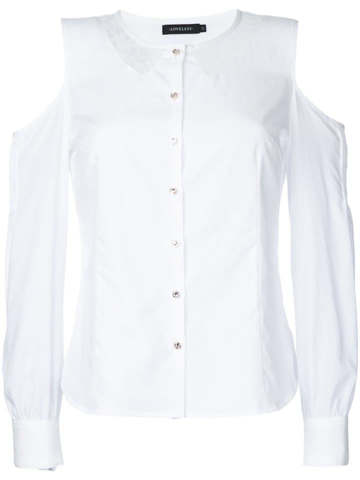 Loveless - Lace Panel Cold Shoulder Shirt - Women - Polyester - 36, White, Polyester