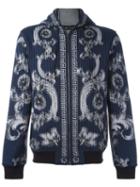 Versace Baroque Print Hoodie, Men's, Size: Medium, Blue, Cotton/polyamide/spandex/elastane