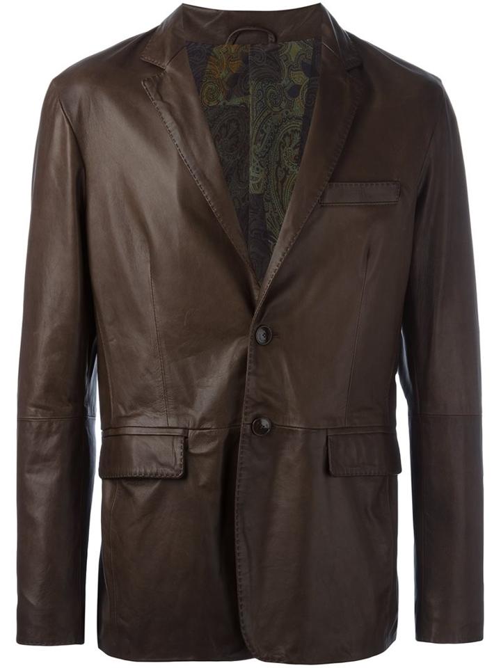 Etro Printed Lining Blazer Jacket, Men's, Size: 48, Brown, Silk/sheep Skin/shearling