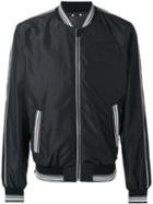 Dolce & Gabbana Striped Trim Bomber Jacket, Men's, Size: 48, Black, Calf Leather/polyester