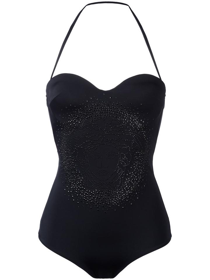 Versace Studded Medusa Swimsuit, Women's, Size: 2, Black, Polyamide/spandex/elastane