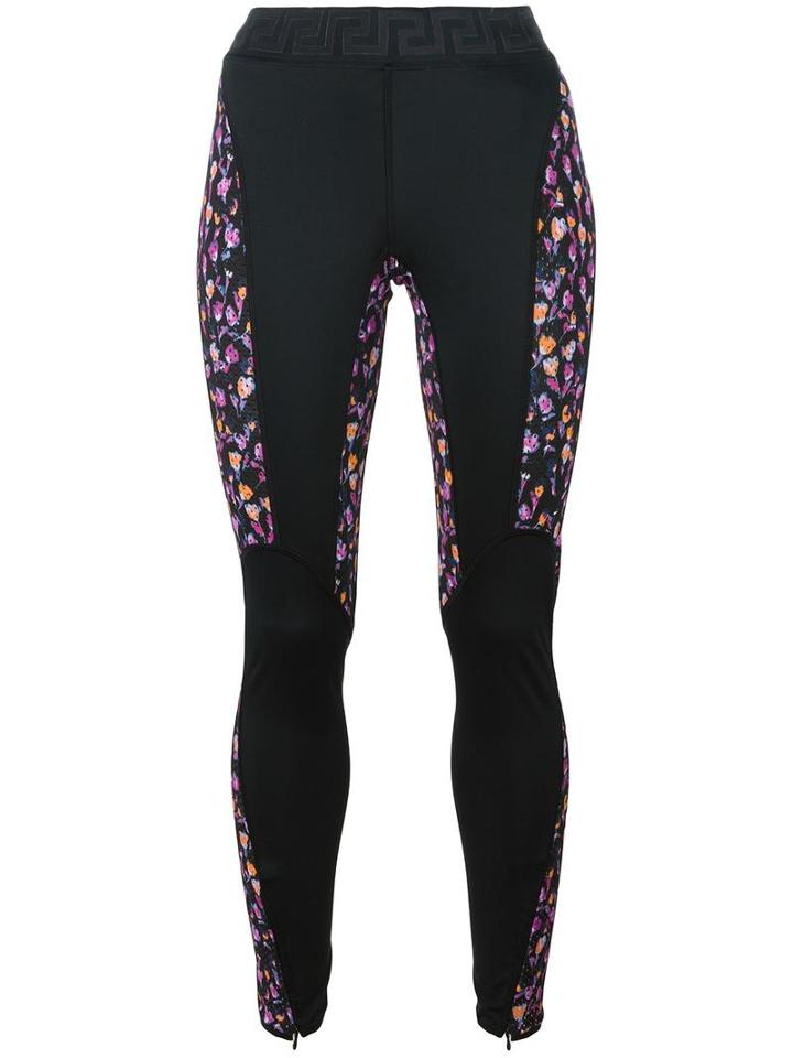 Versace Flower Thrift Paneled Leggings, Women's, Size: 2, Black, Polyamide/spandex/elastane