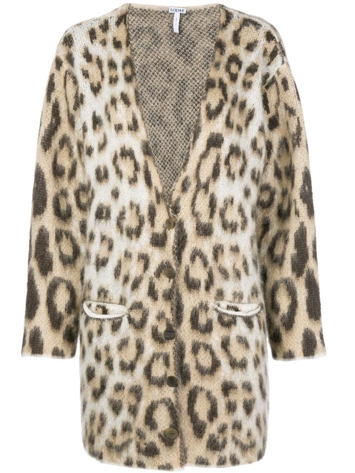Loewe Leopard Print V-neck Cardigan - Brown