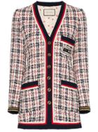 Gucci Grosgrain Trimmed Logo Patch Tweed Jacket - Multicolour