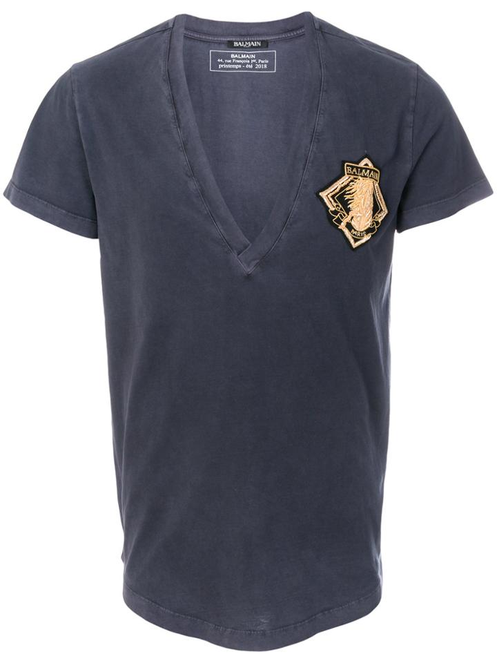Balmain Embroidered Patch T-shirt - Grey