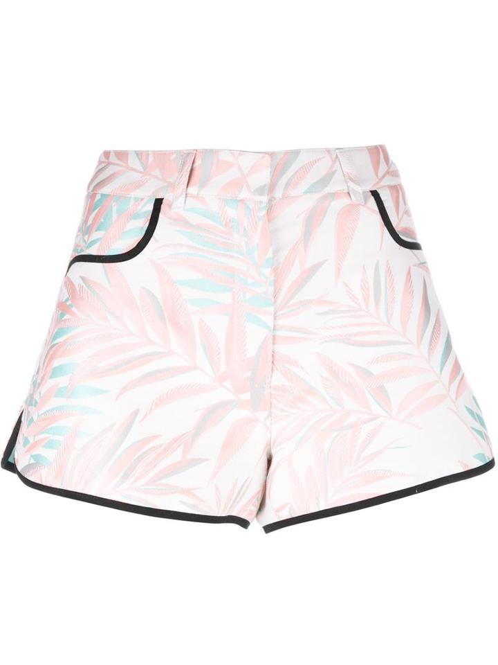 House Of Holland Palm Leaf Shorts, Women's, Size: 10, Nude/neutrals, Polyester/cotton