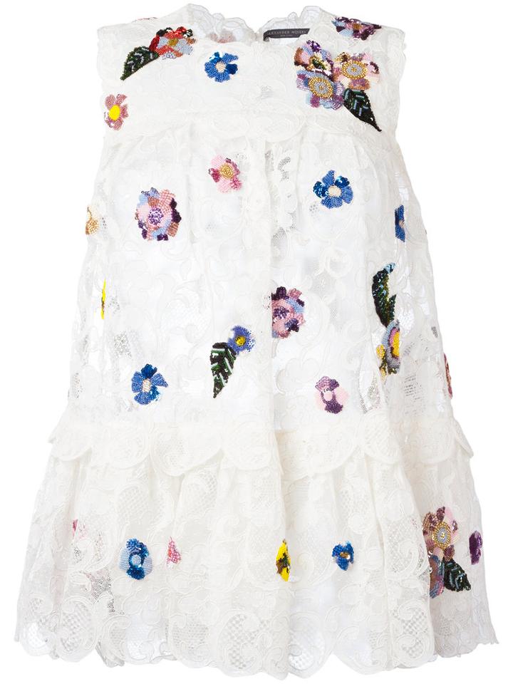 Alexander Mcqueen Floral Lace Blouse, Women's, Size: 38, White, Polyimide/cotton/viscose
