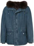 Yves Salomon Fur Hooded Denim Coat - Blue