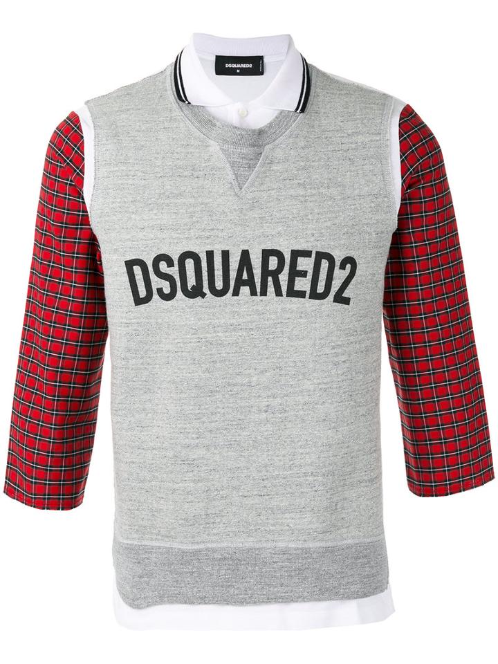 Dsquared2 - Logo Sweatshirt Detail Polo Shirt - Men - Cotton - M, Grey, Cotton