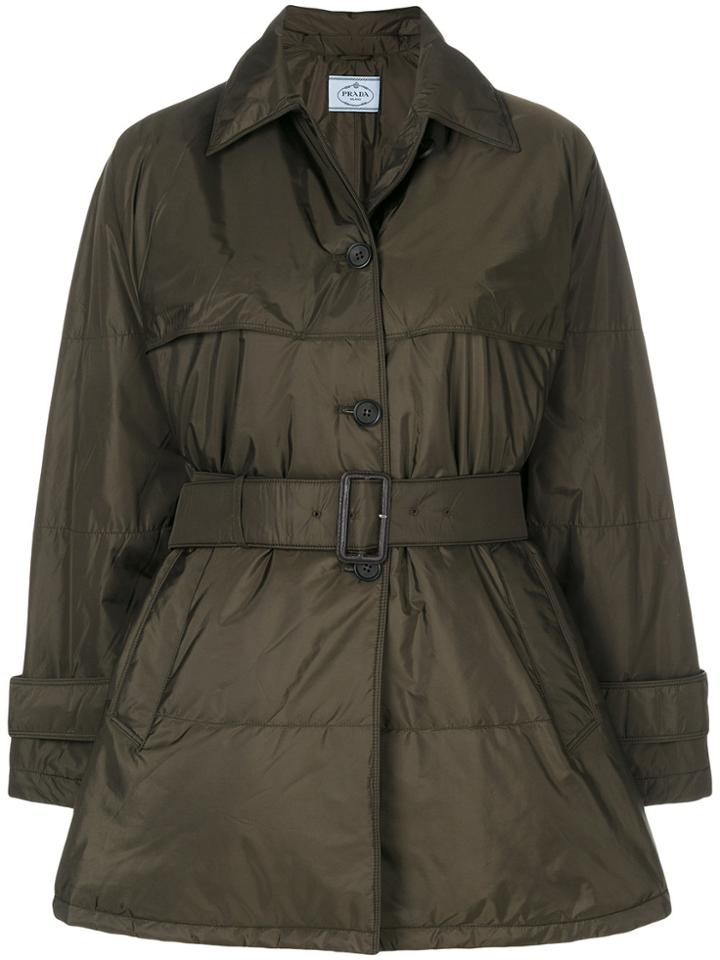 Prada Belted Puffer Jacket - Green