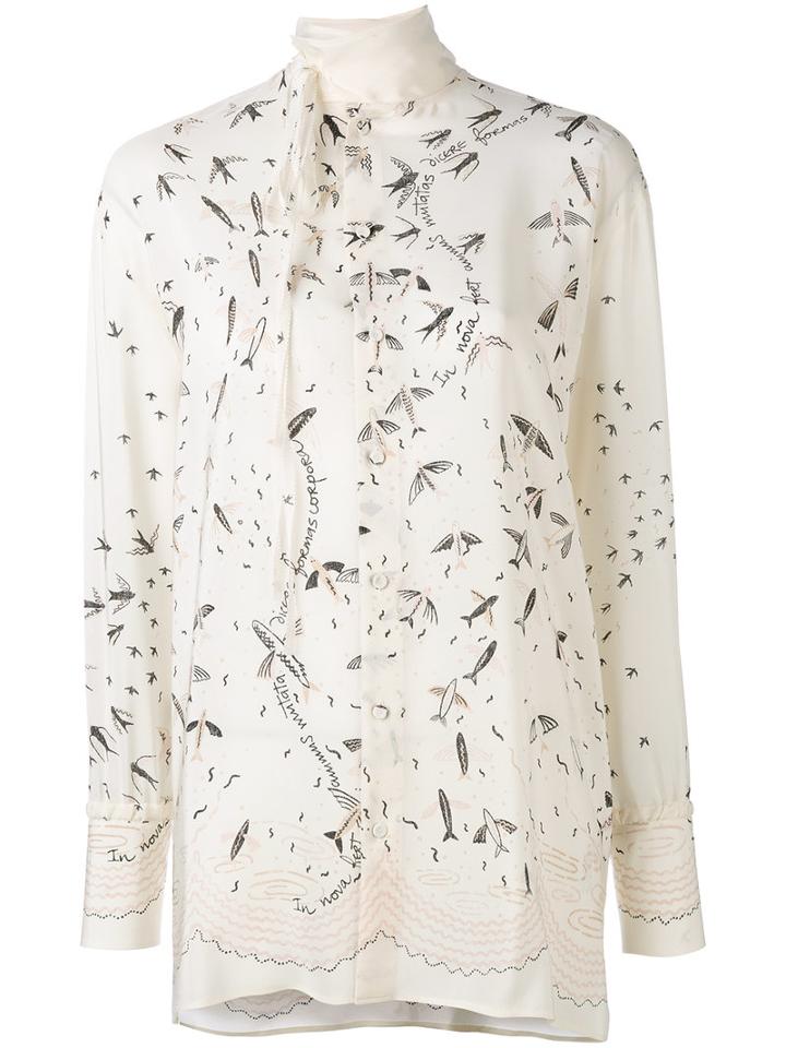 Valentino - Fish Print Blouse - Women - Silk - 38, White, Silk