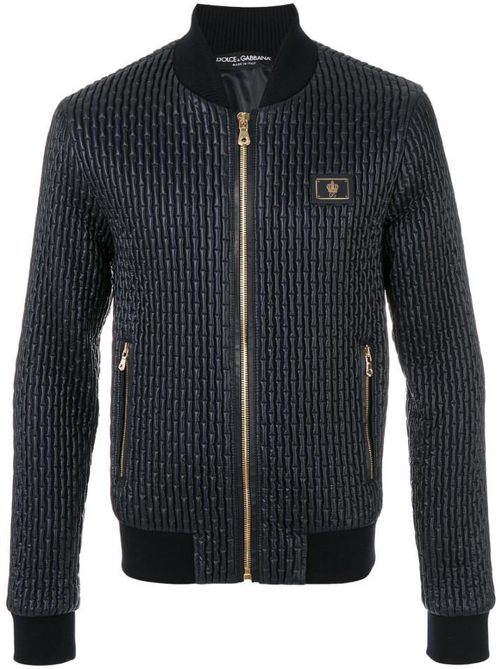 Dolce & Gabbana - Quilted Bomber Jacket - Men - Lamb Skin/polyamide/polyester - 50, Blue, Lamb Skin/polyamide/polyester