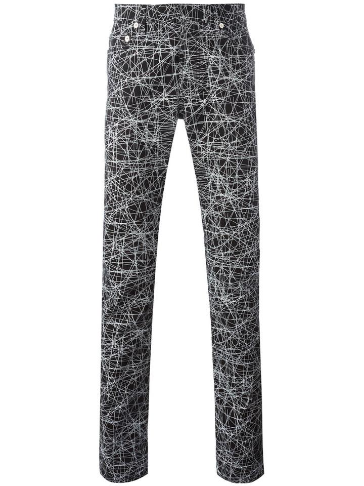 Dior Homme - Lines Print Trousers - Men - Cotton/calf Leather/spandex/elastane - 30, Black, Cotton/calf Leather/spandex/elastane
