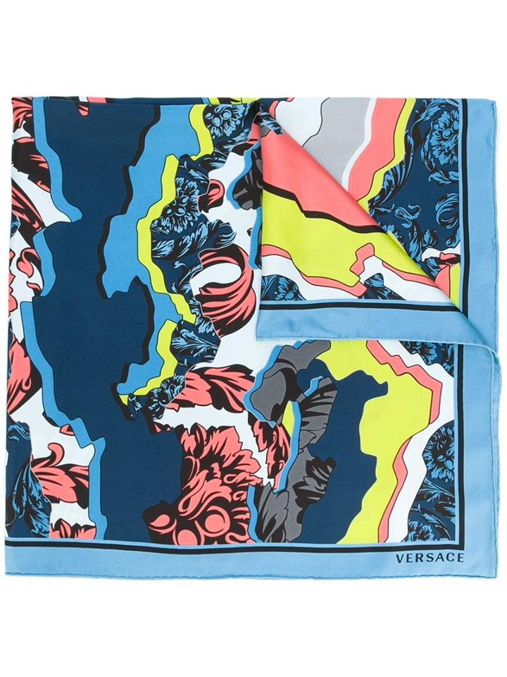 Versace 'jagged Baroque' Scarf, Women's, Blue, Silk