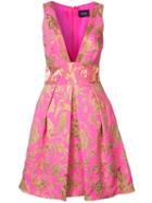 Marchesa Notte - Metallic Embroidery Pleated Dress - Women - Nylon - 4, Women's, Pink/purple, Nylon