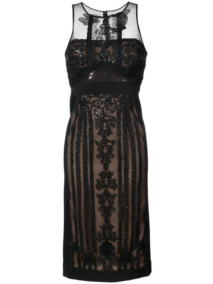 Marchesa Notte - Lace Embroidered Midi Dress - Women - Nylon/polyester - 8, Black, Nylon/polyester