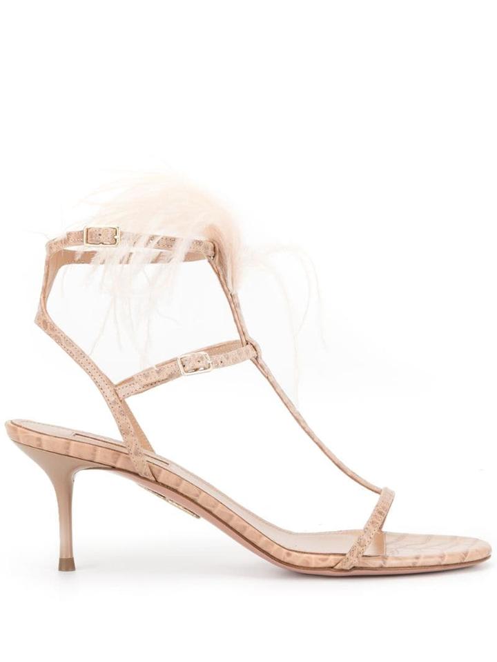 Aquazzura Feather Appliqué Sandals - Pink