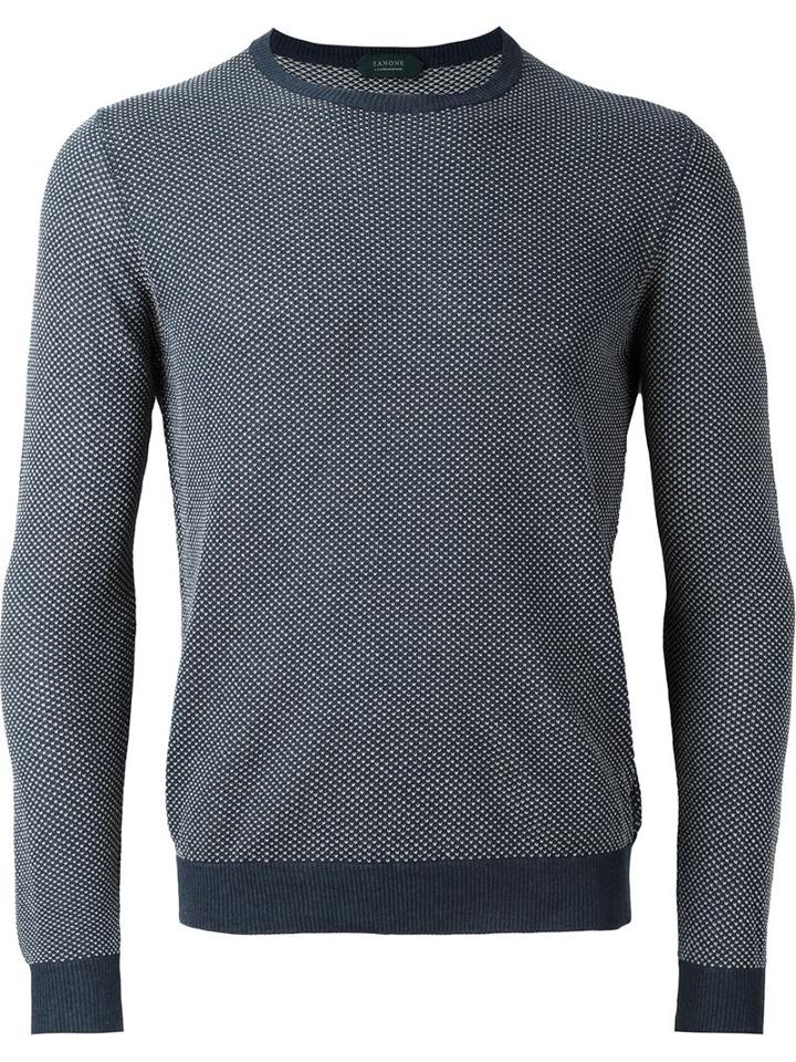 Zanone Crew Neck Sweater, Men's, Size: 46, Blue, Cotton