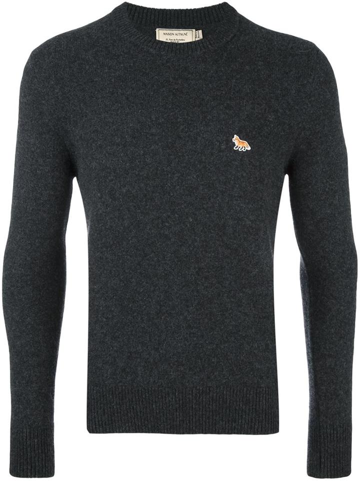 Maison Kitsuné Embroidered Logo Jumper, Men's, Size: Medium, Grey, Lambs Wool