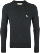 Maison Kitsuné Embroidered Logo Jumper, Men's, Size: Medium, Grey, Lambs Wool