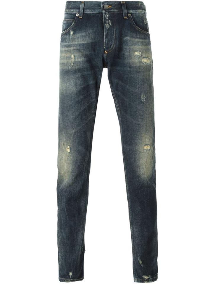 Dolce & Gabbana Slim Distressed Jeans, Men's, Size: 52, Blue, Cotton