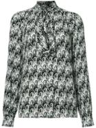 Marc Jacobs Face Print Pussy-bow Blouse, Women's, Size: 6, Black, Silk