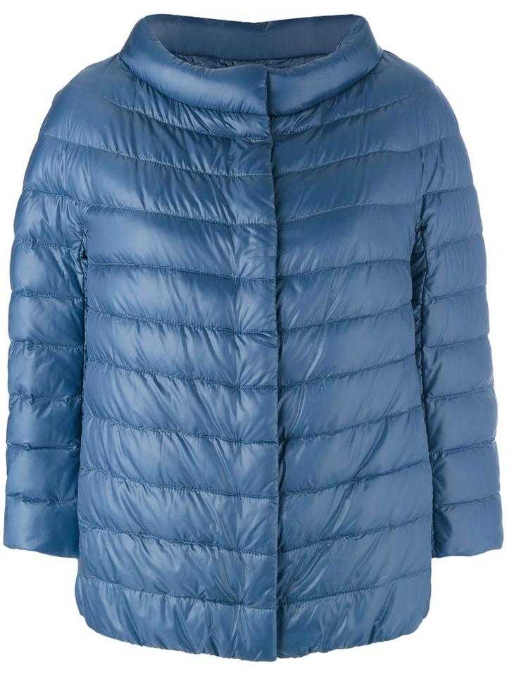 Herno - Three-quarter Sleeve Puffer Jacket - Women - Cotton/polyamide/acetate - 44, Women's, Blue, Cotton/polyamide/acetate