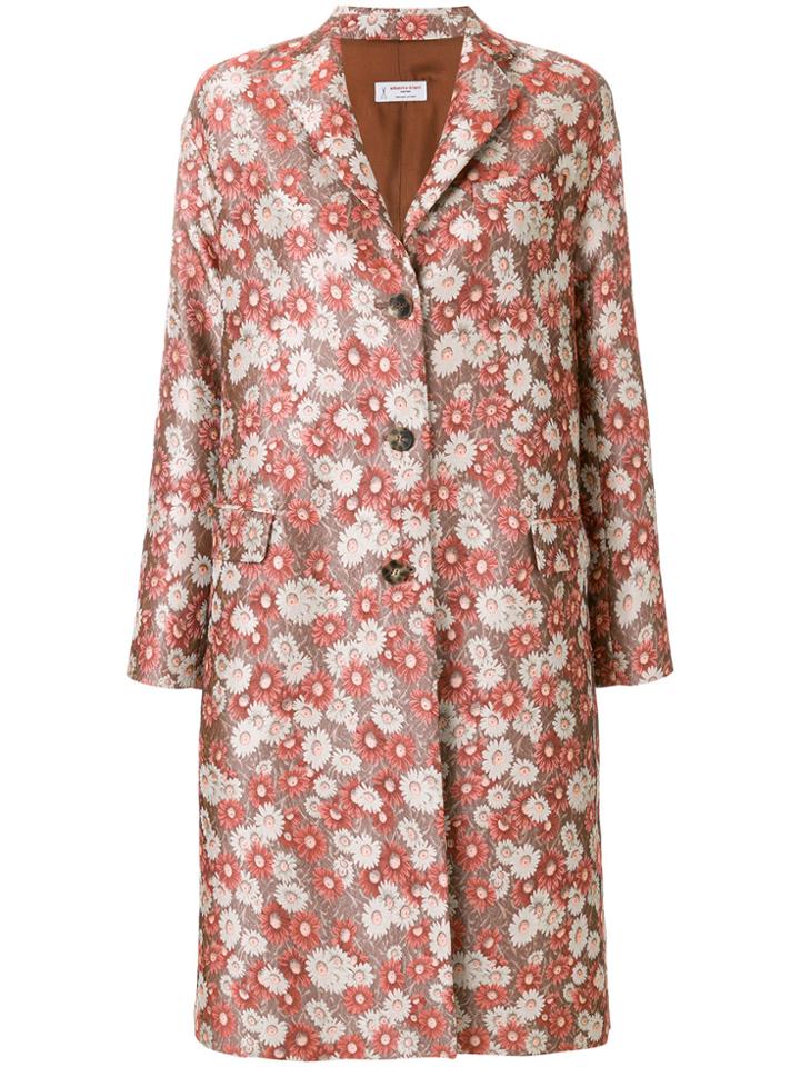Alberto Biani Floral Jacquard Single-breasted Coat - Red