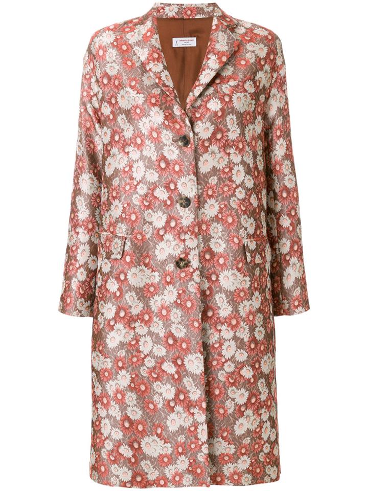 Alberto Biani Floral Jacquard Single-breasted Coat - Red